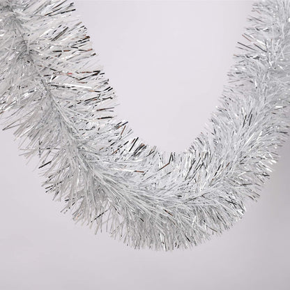 25 ft Long Roll Silver & White Tinsel Twist Garland, Shiny Metallic Foil Decorations for Halloween