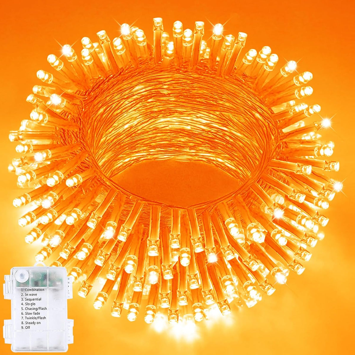 Halloween String Lights Battery Operated with Auto Timer, 33FT 100 LED Waterproof Orange String