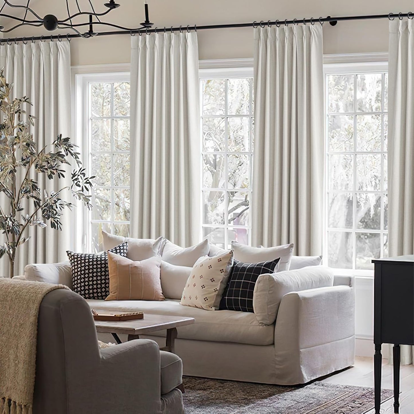 8-3/4FT Extra Long Curtains for Bedroom, Lush Decor 105 Inch Linen Blackout Light Blocking Nursery