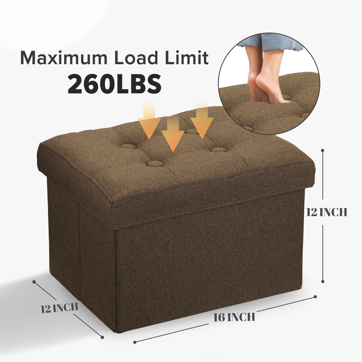 LINMAGCO Ottoman Storage Ottoman with Storage Small Foot Rest Stool Under Desk Stool Short Folding