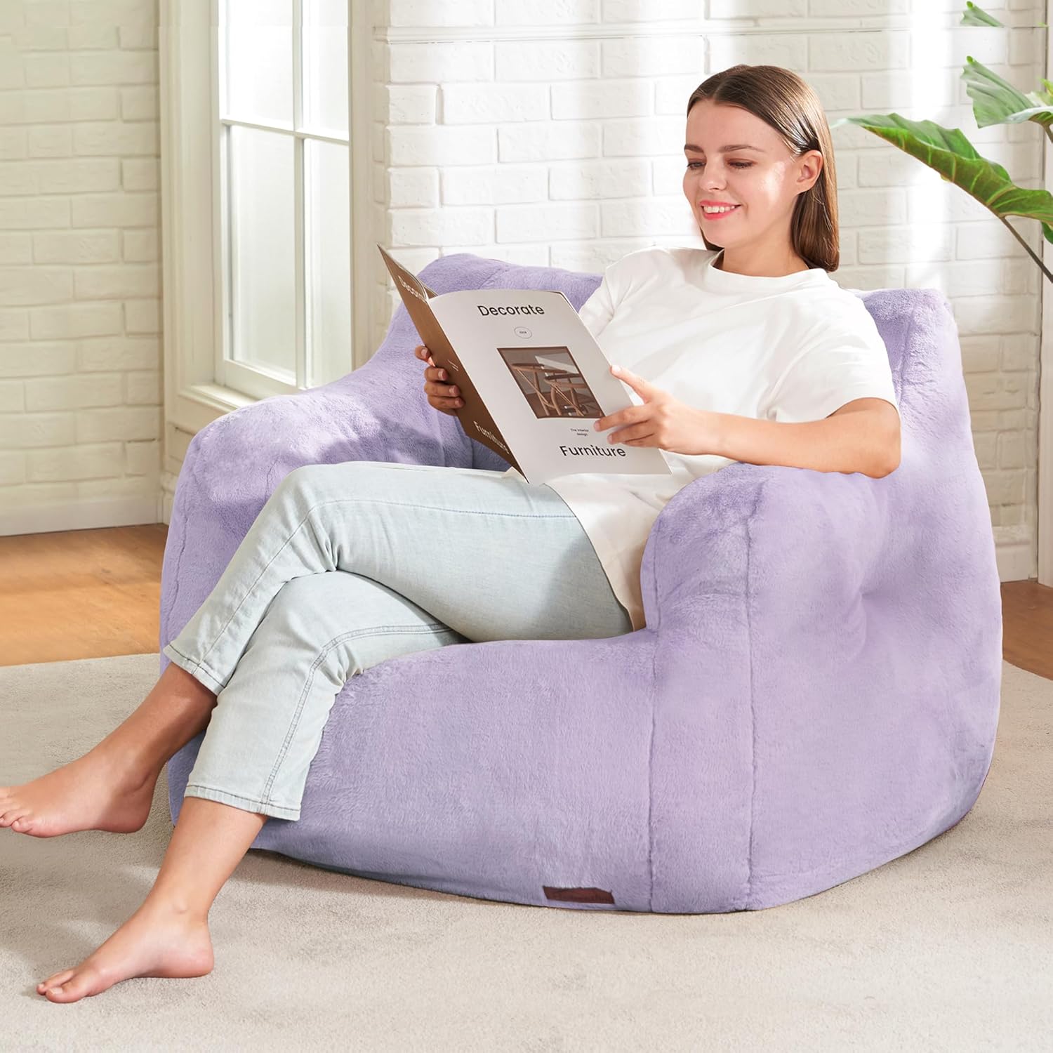 Hobestluk Bean Bag Chair for Adult Small Bean Bag Chairs with Arms Furry Beanbag Chair with Foam