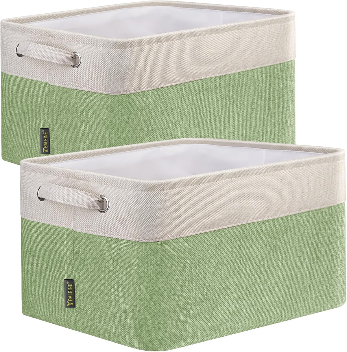 BALEINE 2 Pack Fabric Storage Bins for Shelves, Linen Storage Baskets for Organizing, Decorative
