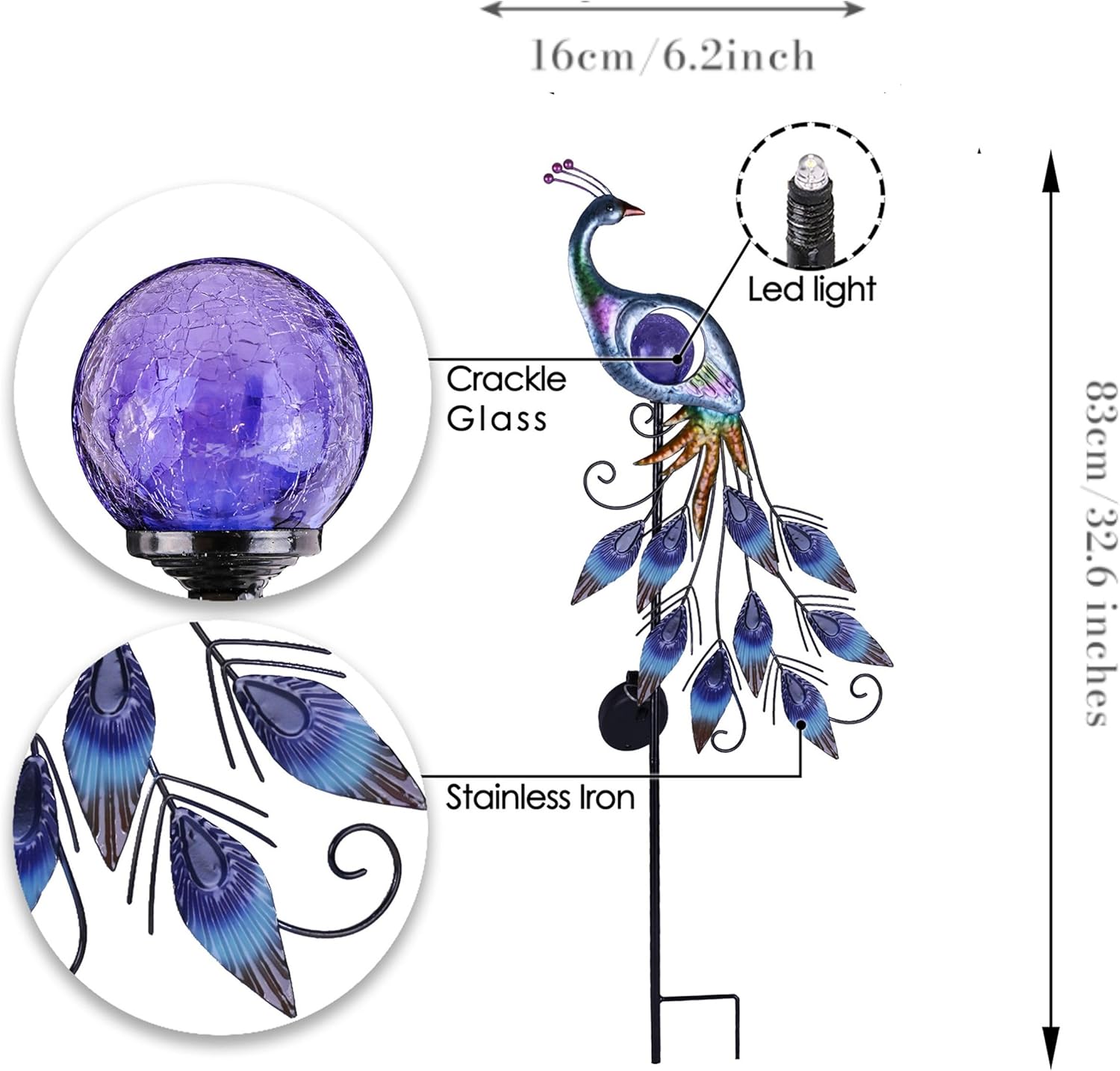 TERESA'S COLLECTIONS Solar Garden Lights Outdoor Garden Decor, Metal Peacock Decorations for Yard