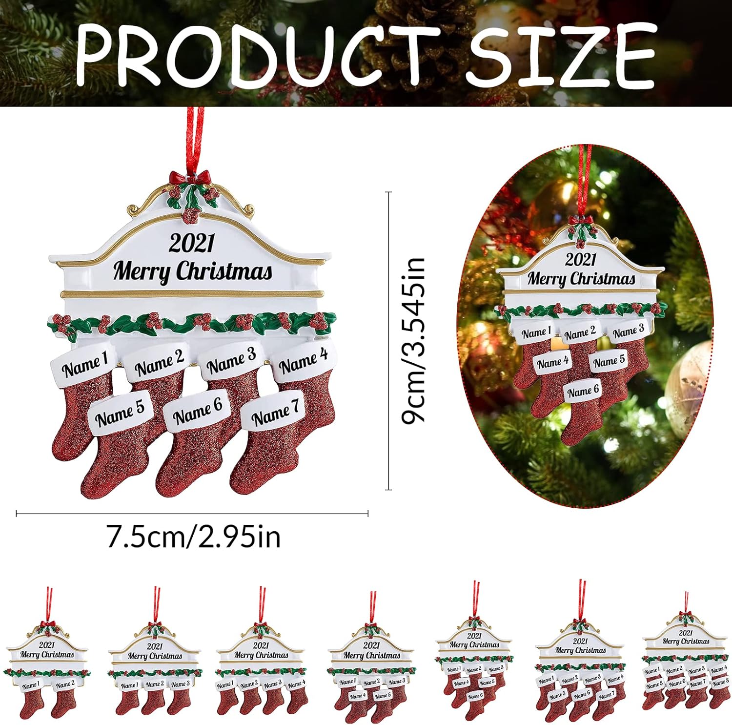Personalized Christmas Ornaments Family of 2,3,4,5,6,7,8 Custom Christmas Stocking Ornaments with