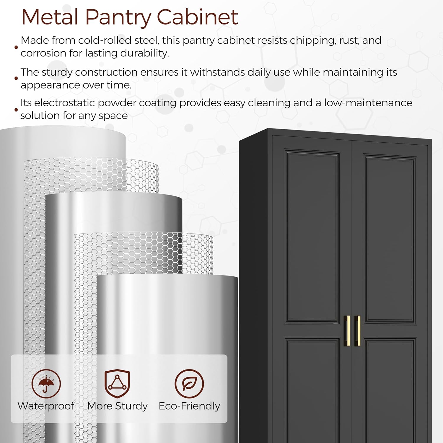 75" Kitchen Pantry Cabinet with Drawer, Metal Storage Cabinets with Doors and Adjustable Shelves