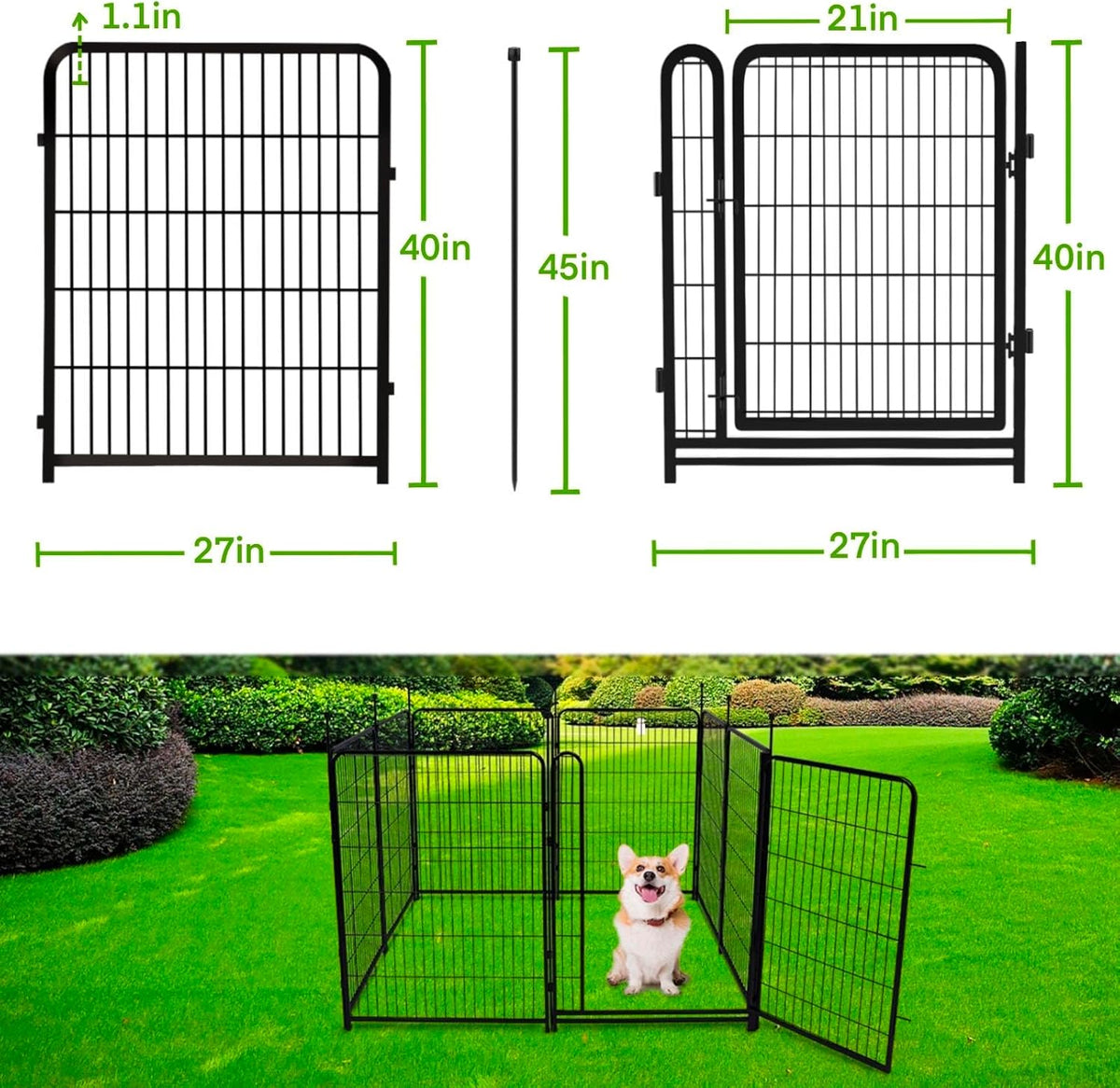 Garden Fencing 40 inch High, Dog Fence Outdoor for Yard, 8 Panels Total 18Ft(L)，Gate 21 inches Wide