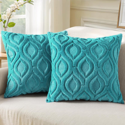 decorUhome Fall Throw Pillow Covers 24x24 Inch Set of 2, Soft Plush Decorative Faux Fur Turquoise