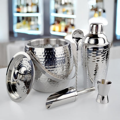 BREKX Insulated Ice Bucket for Cocktail Bar with Drink Shaker 5-Piece Cocktail Set for Parties with