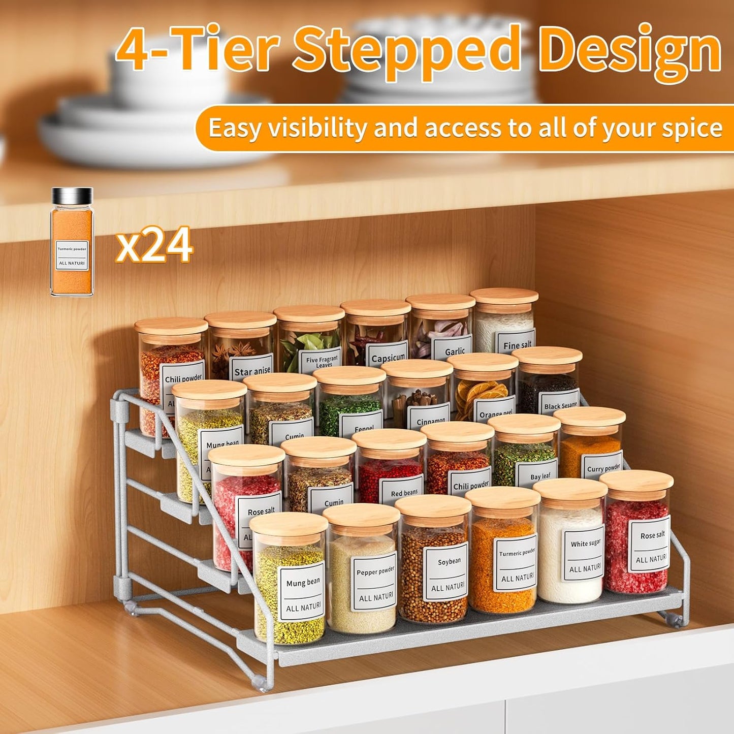 RCHYFEED 4 Tier Spice Rack Organizer, Spice Organization for Cabinet,Pantry, Countertop,Tiered