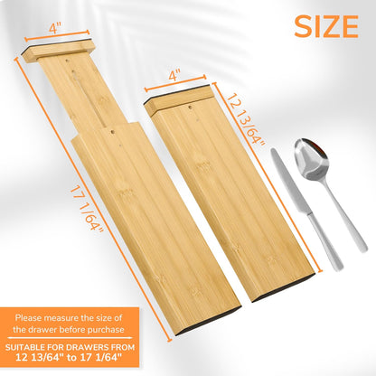BAMEOS 4 PCS Bamboo Drawer Divider Adjustable Drawer Dividers Kitchen Drawer Organization Utensil