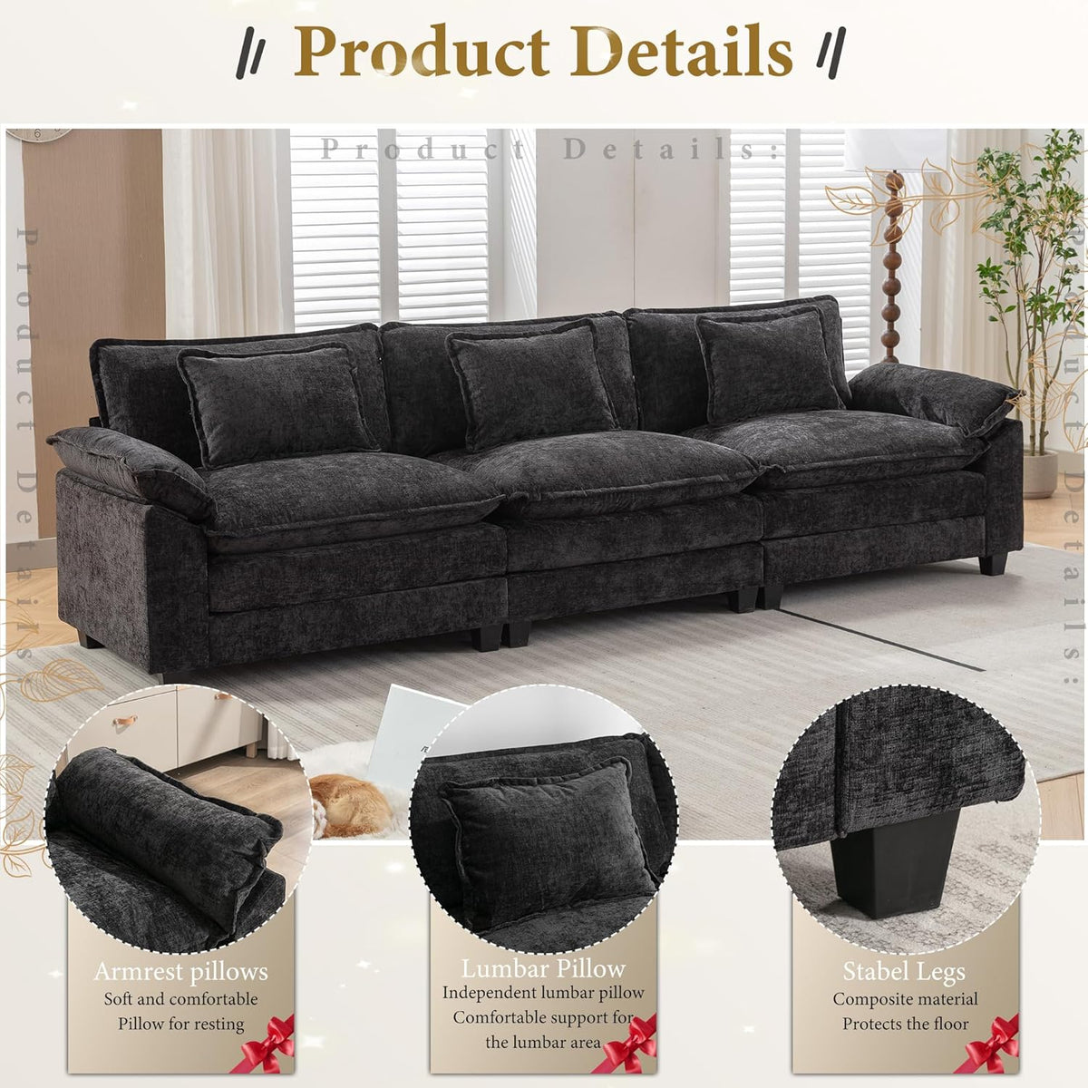 URRED Modular Sectional Sofa Comfy Cloud Couch, Modern Chenille Sofa Sleeper Deep Seat Couches with