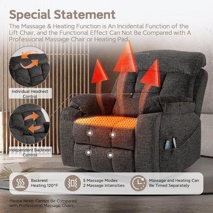 Lazy Boy Recliner Chair with Heated and Massage, 4 Motor Headrest, Lumbar Independent Adjustment
