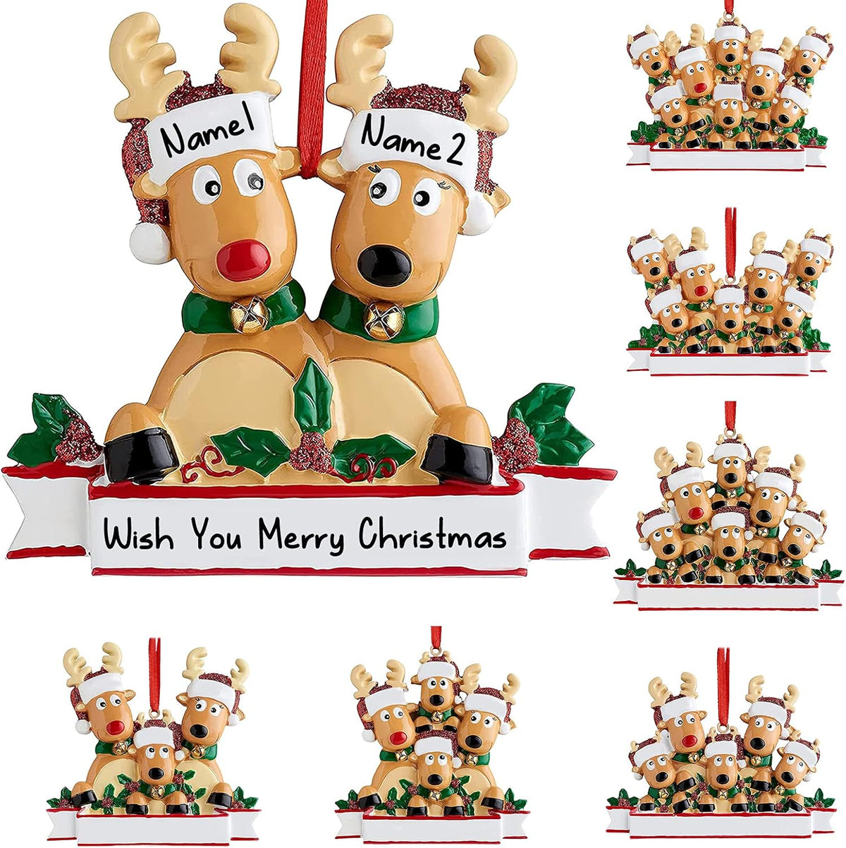 Personalized Deer Christmas Ornaments 2025 Family of 2,3,4,5,6,7,8 Custom Name Reindeer Xmas