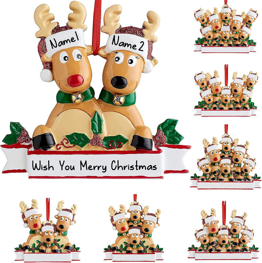 Personalized Deer Christmas Ornaments 2025 Family of 2,3,4,5,6,7,8 Custom Name Reindeer Xmas