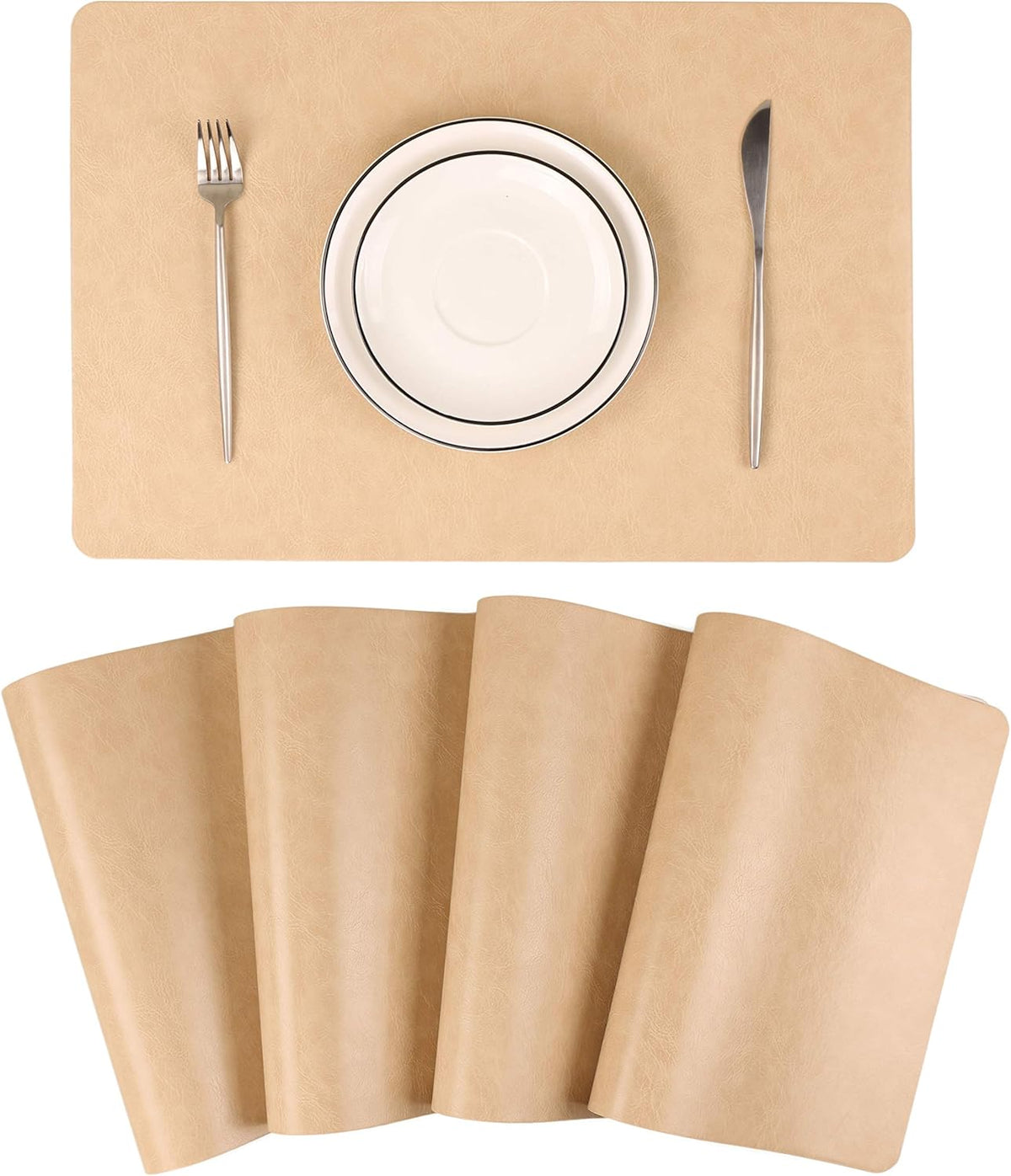 Faux Leather Placemats, Set of 4 PU Table Mats, Easy to Clean, Heat & Stain Resistant for Office