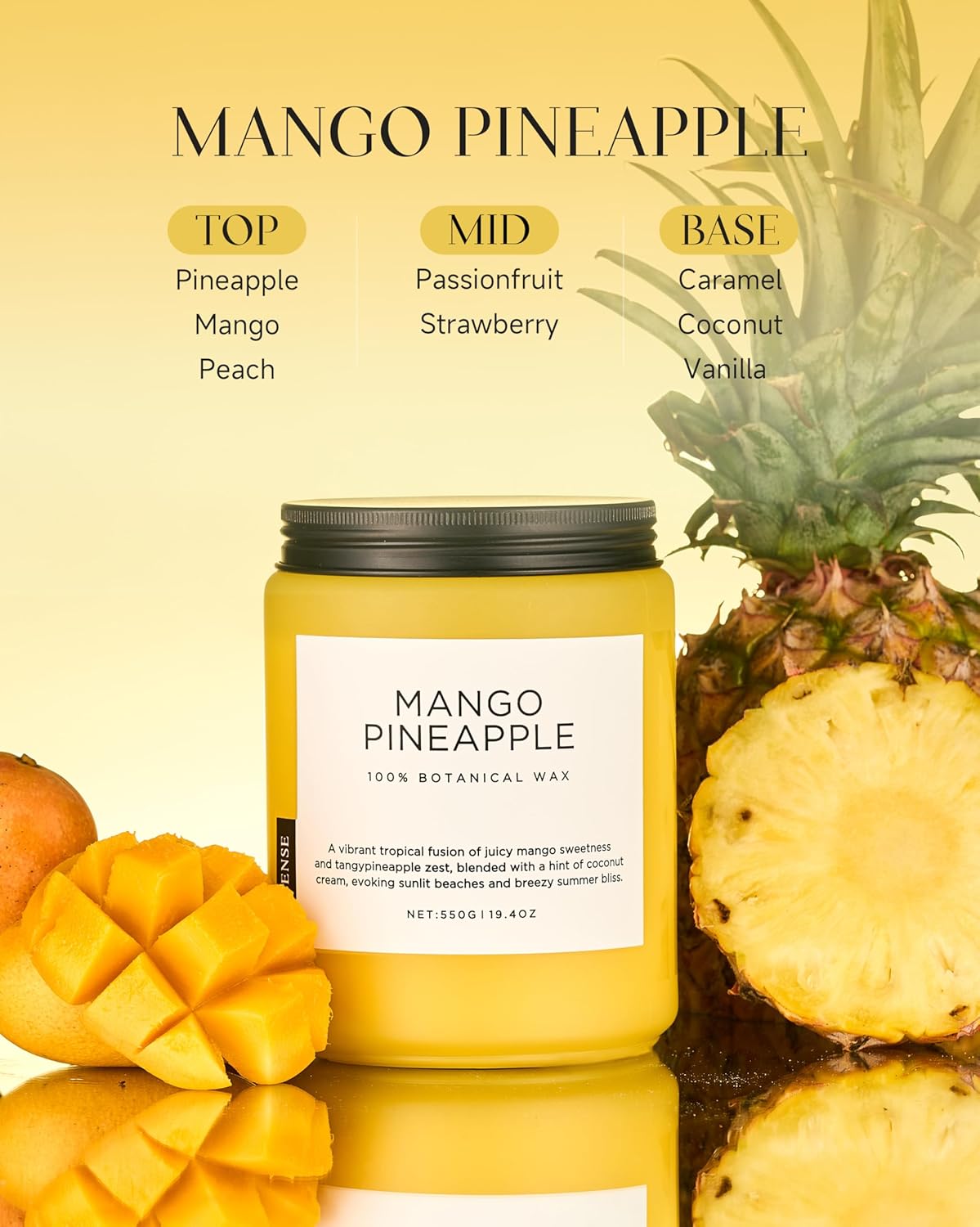 M&SENSE Mango Pineapple Scented Candle, 19.4oz Non Toxic Natural Soy Wax 110 Hours Long Lasting