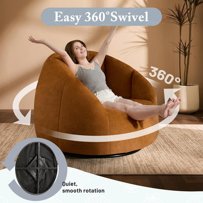 Giant Bean Bag Swivel Chair for Adults - Comfy Plush Round Shell Soft Accent Chaise Lounge Indoor