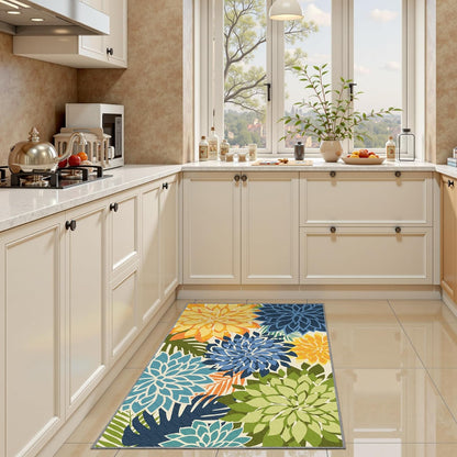 Area Rug 2x3 Yellow Green Washable Entry Small Rug Multicolored Tropical Botanical Modern Floral