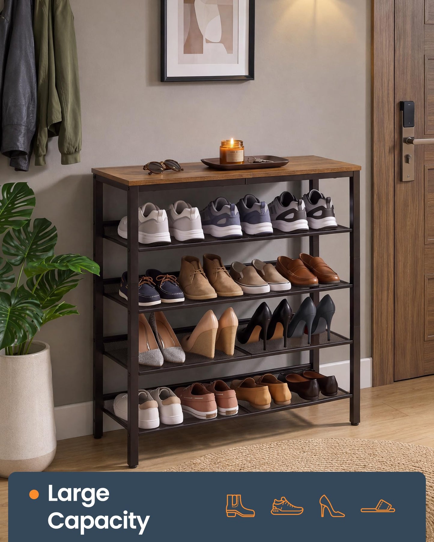 SONGMICS HOME 5 Tier Shoe Storage Organizer, Freestanding, Dense Mesh
