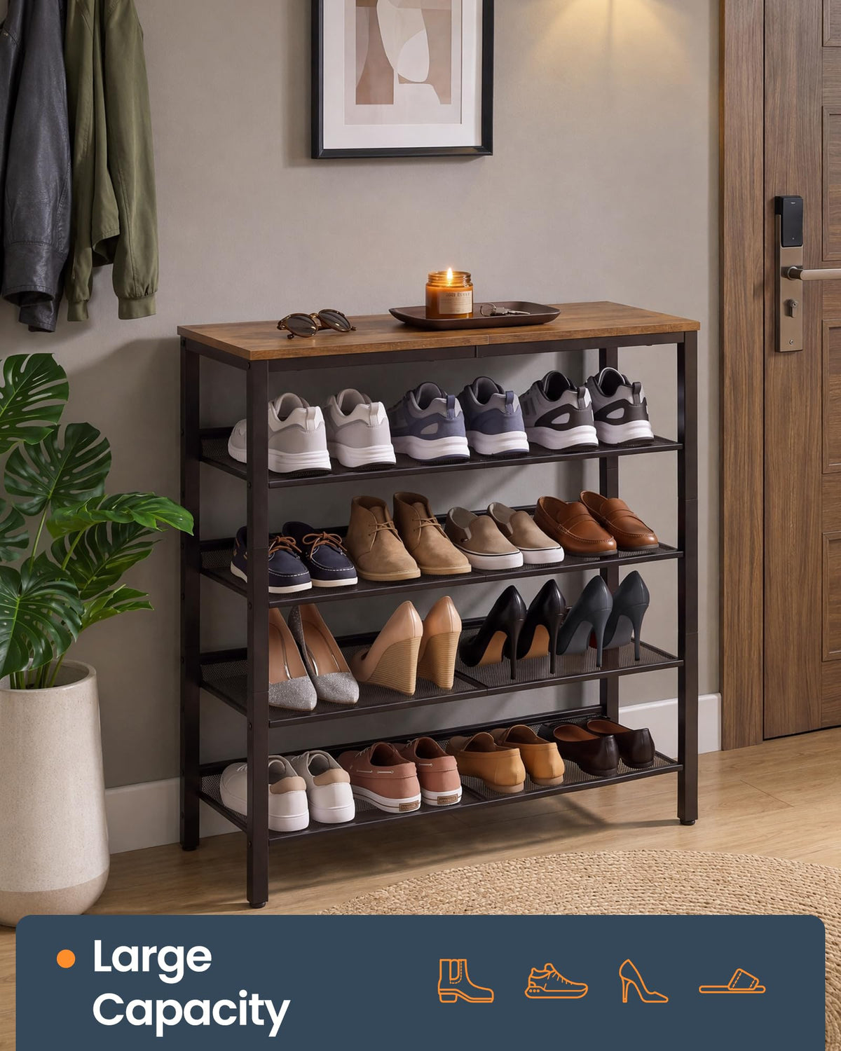 SONGMICS HOME 5 Tier Shoe Storage Organizer, Freestanding, Dense Mesh