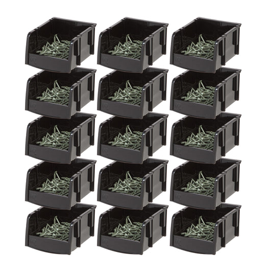 IRIS USA 15-Pack, Extra Small Stackable Storage Bins, Black