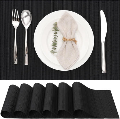 Myir JUN Placemats Set of 6, Vinyl Woven Placemats Place Mats Indoor Washable Table Mats Non-Slip