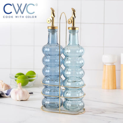 COOK WITH COLOR Glass Olive Oil Bottle Dispenser - 2 Pack- 17oz Oil and Vinegar Cruet - Olive Oil