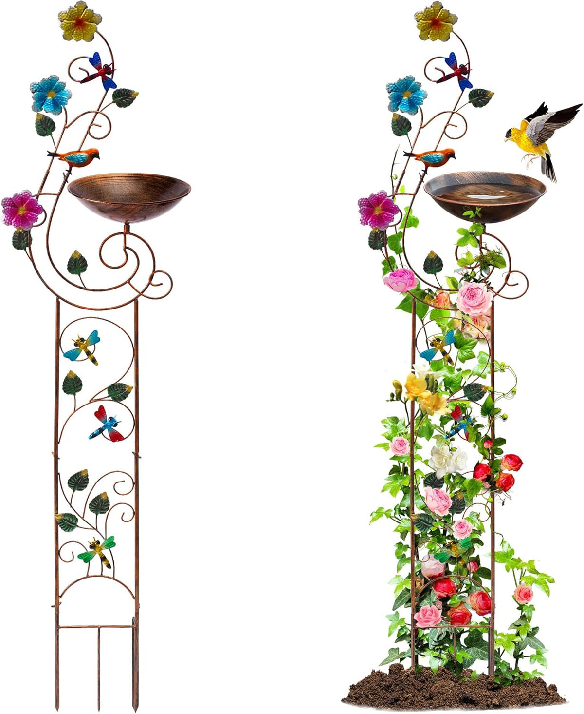 57" Height Metal Bird Bath with Trellis for Outdoor, Vintage Decorative Bird Baths, Small Garden
