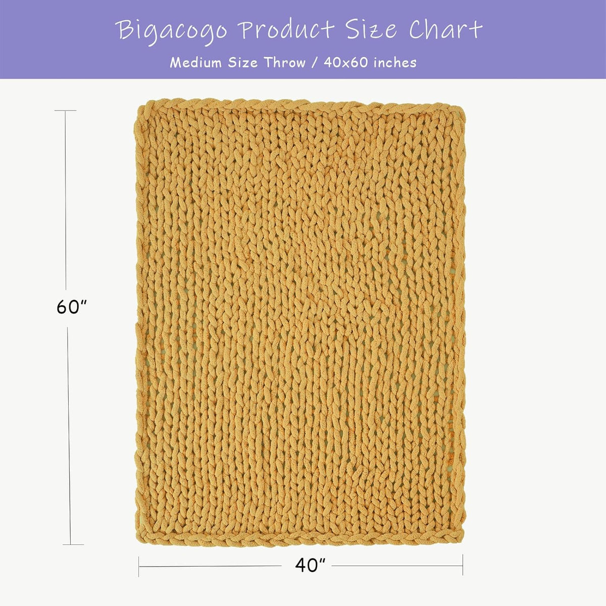 Bigacogo Chunky Knit Throw Blanket for Couch, 40x60 inches, 100% Hand Knitted with Thick Jumbo