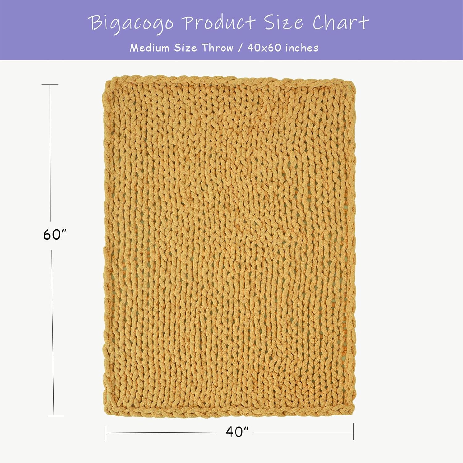Bigacogo Chunky Knit Throw Blanket for Couch, 40x60 inches, 100% Hand Knitted with Thick Jumbo