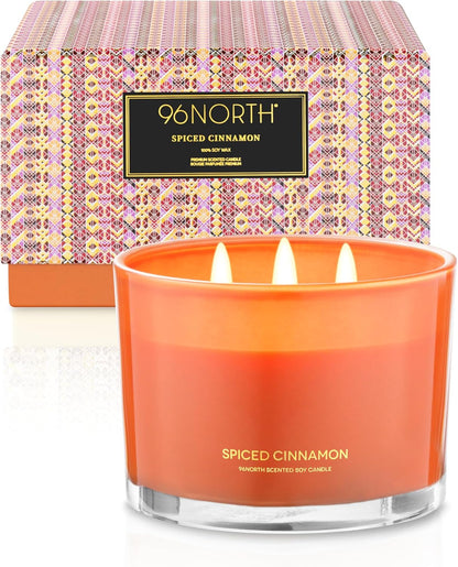 96NORTH Luxury Spiced Cinnamon Candle | Large 3 Wick Jar Candle | Up to 50 Hours Burning Time |