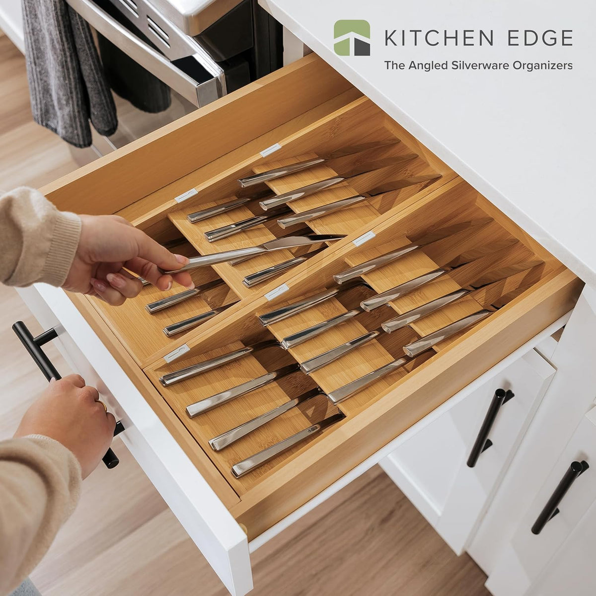 Premium Cutlery, Flatware, and Silverware Drawer Organizer – Slanted 3-Compartment Design with
