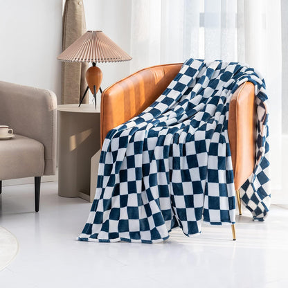 LOMAO Throw Blankets Flannel Blanket with Checkerboard Grid Pattern Soft Throw Blanket for Couch