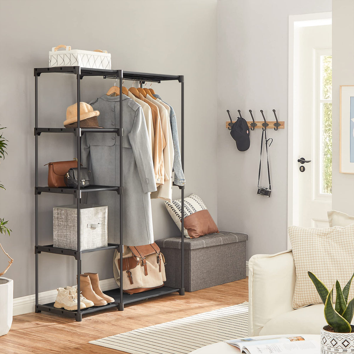 SONGMICS Portable Closet, Freestanding Closet Organizer, Clothes Rack with Shelves, Hanging Rods