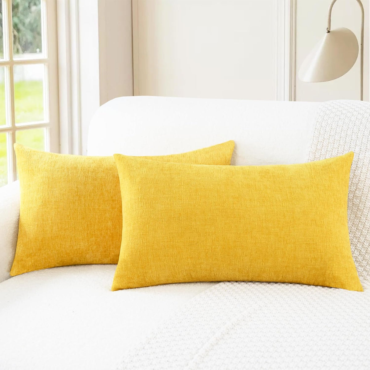CaliTime Throw Pillow Covers Decorative 12 X 20 Inches Pack of 2 Cozy Chenille Cushion Cases for