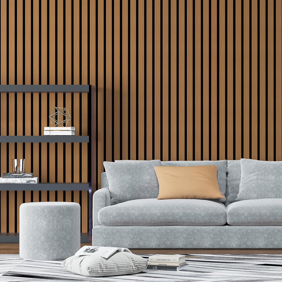 Art3d 4-Pack Glue-On Six-Grid Wainscoting Panel for Interior Wall Decor - 104 x 12 Inch Polystyrene