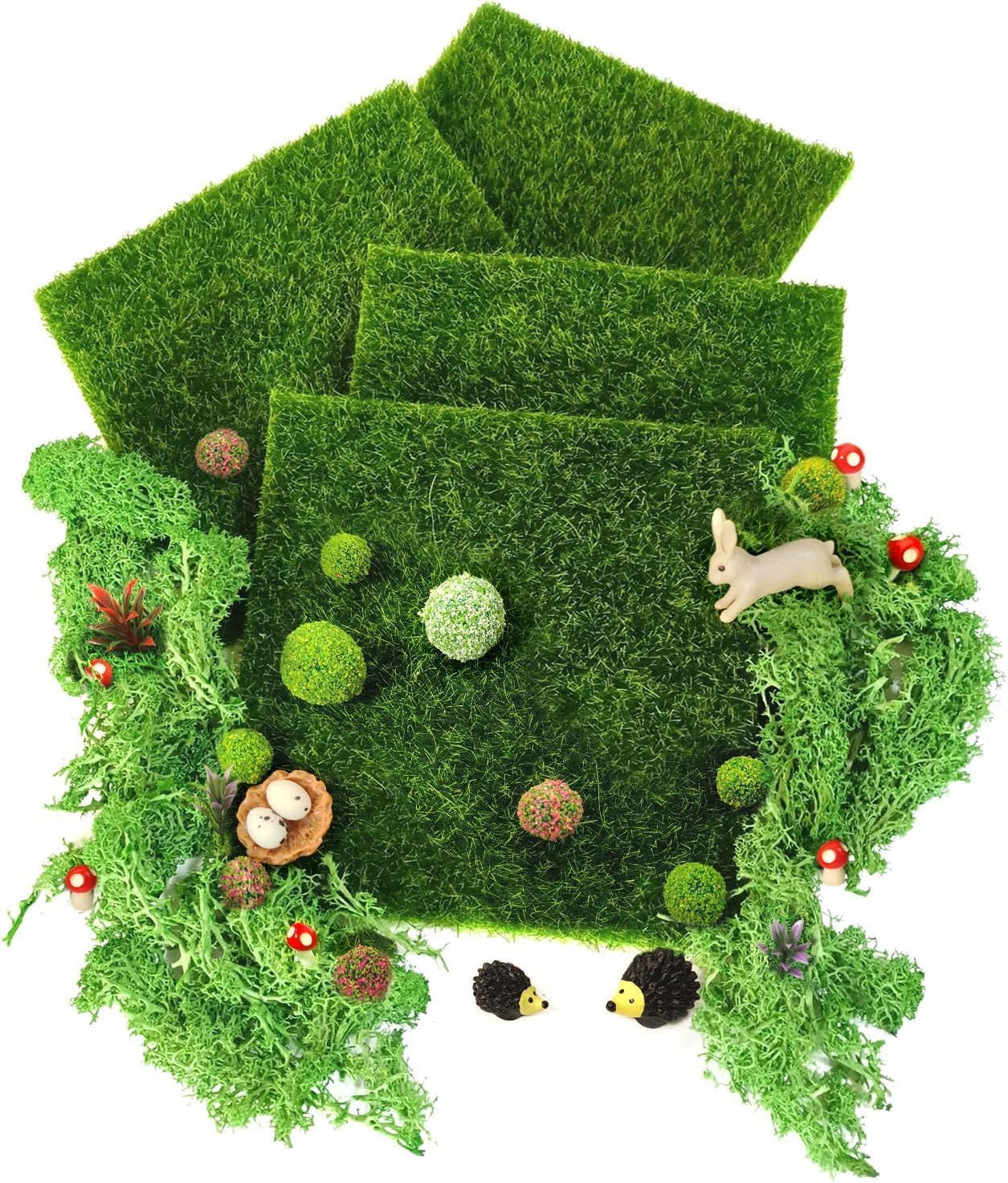 Miniature Garden Accessories, 36Pcs, 6in x 6in Fairy Artificial Grass, Fake Moss, Mini Fairy Garden