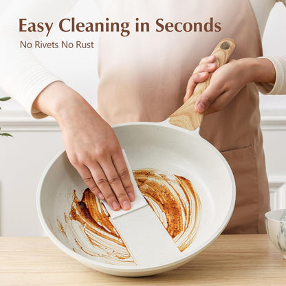 SENSARTE Nonstick Ceramic Frying Pan Skillet with Lid, 9.5 Inch Omelet Pan, Healthy Non Toxic Chefs