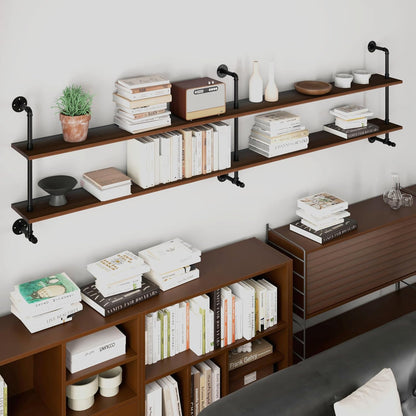 Industrial Pipe Wall Shelves Pipe Shelving with Real Wood Plank,70 Inches Floating Shelves for Wall