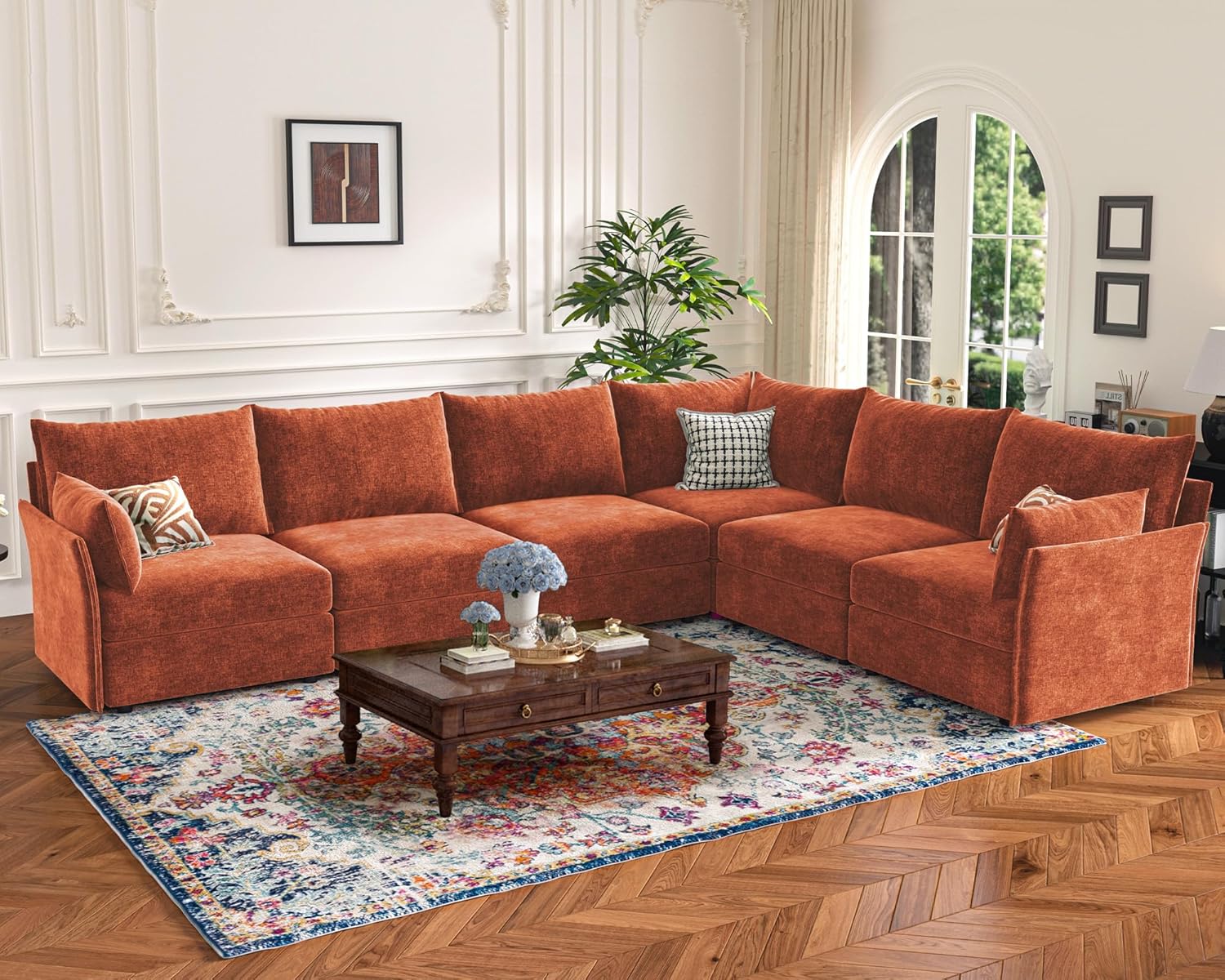 135.5" Oversized Modular Sectional Sofa, L Shaped Convertible Couch with Movable Ottoman, Large 6