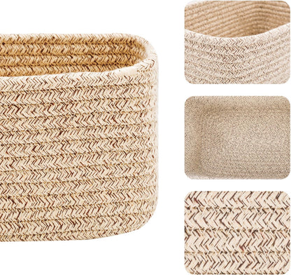 Small Storage Baskets for Organizing | Closet Organizer Bins | Shelf Toy Basket | Woven Rope