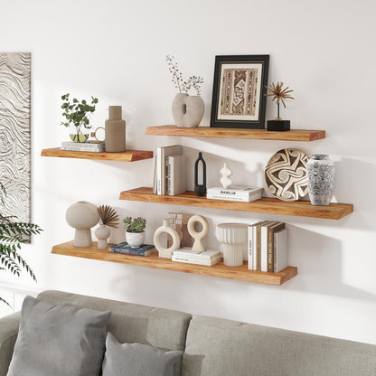 RICHFOCUS Live Edge Elm Floating Shelves - 48" W x 9.3" D Rustic Solid Wood Wall Shelves with