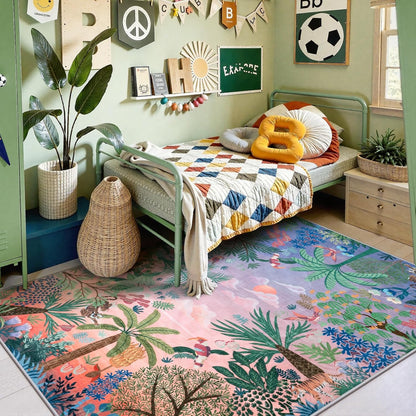 LIVEBOX Jungle Rugs 5x7 Kids Rugs for Bedroom Girls, Soft Lavender Rug for Nursery Baby Room