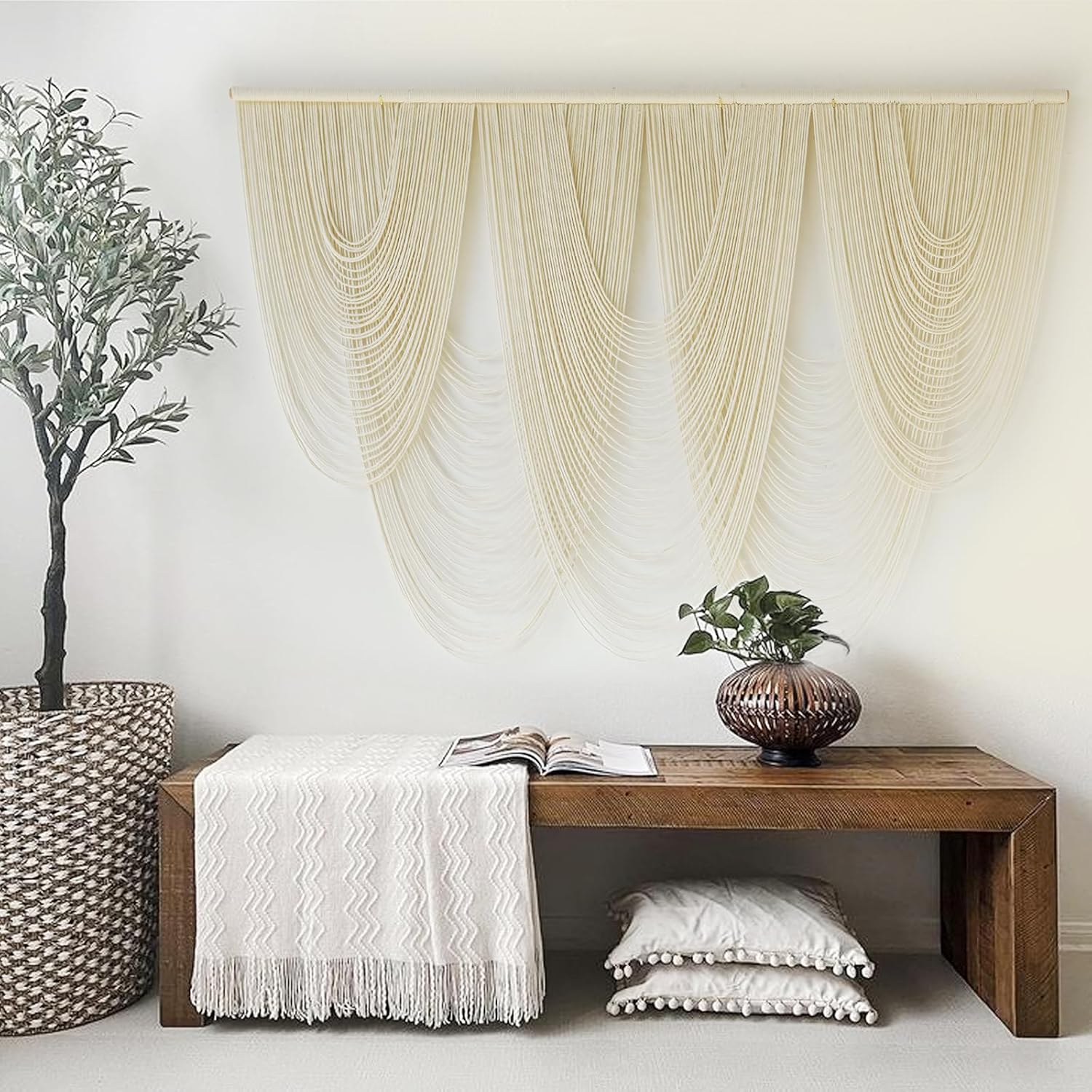 Macrame Wall Hanging Large Macrame Wall Decor Yarn Art 57" W x 41" L For Headboard Bedroom Living