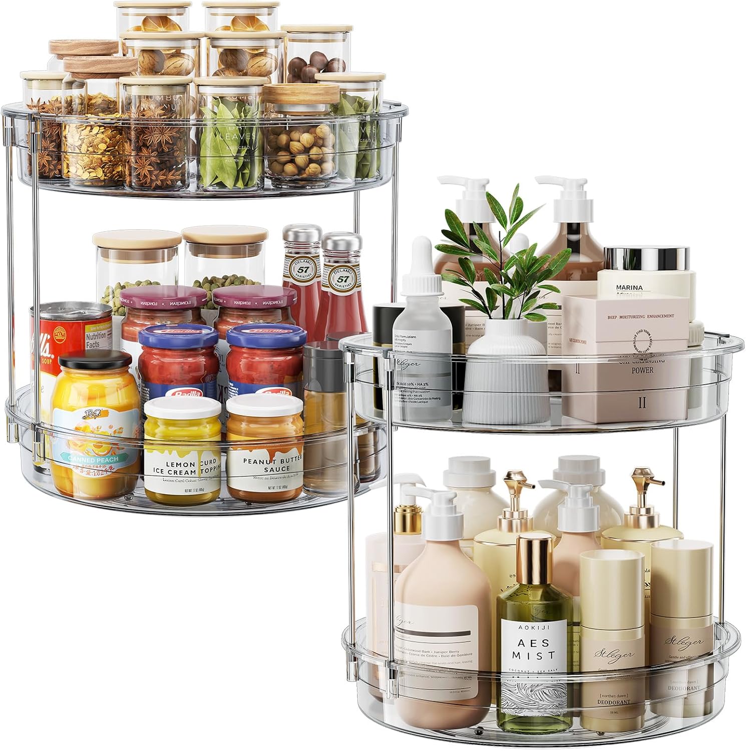 LAMU 2 Pack 2 Tier Lazy Susan Turntable Organizer 12'' Rotating Spice Rack Organization for