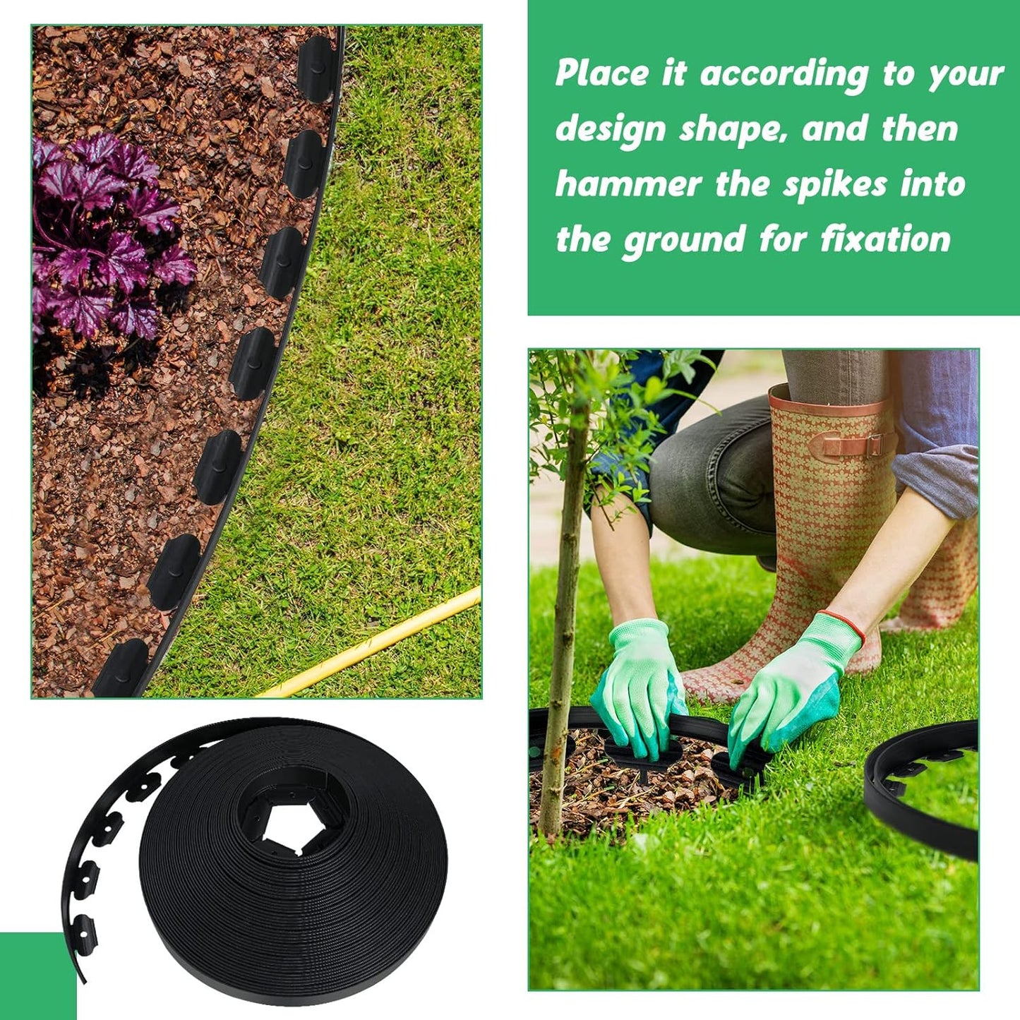 Queekay Landscape Edging Kit 148 ft with 70 Spikes 20 Connectors Plastic Border for Garden, Lawn