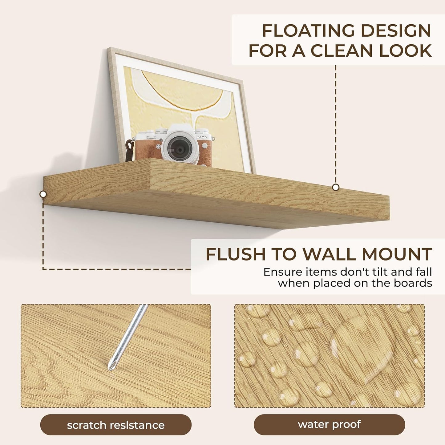 RICHFOCUS 24Inch Floating Shelves for Wall 2 Pack Shelves for Bedroom|Kitchen|Bathroom Wall Mounted