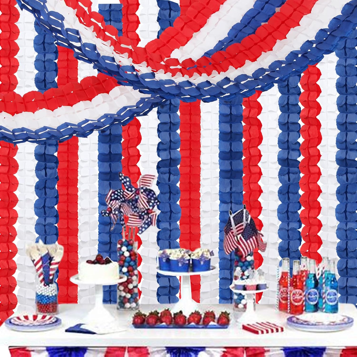 Fourth-4th of July Memorial-Day Party-Decorations - 157FT Red White Blue Patriotic Streamers