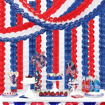 Fourth-4th of July Memorial-Day Party-Decorations - 157FT Red White Blue Patriotic Streamers