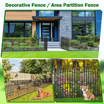 10 Panels No Dig Decorative Garden Fence - 32in H x 22.5ft L, Tall Heavy-Duty Square Tube Animal